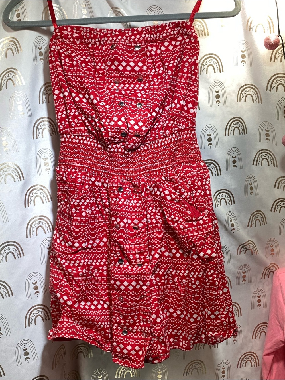 BCBGeneration Red Printed Strapless Mini Dress